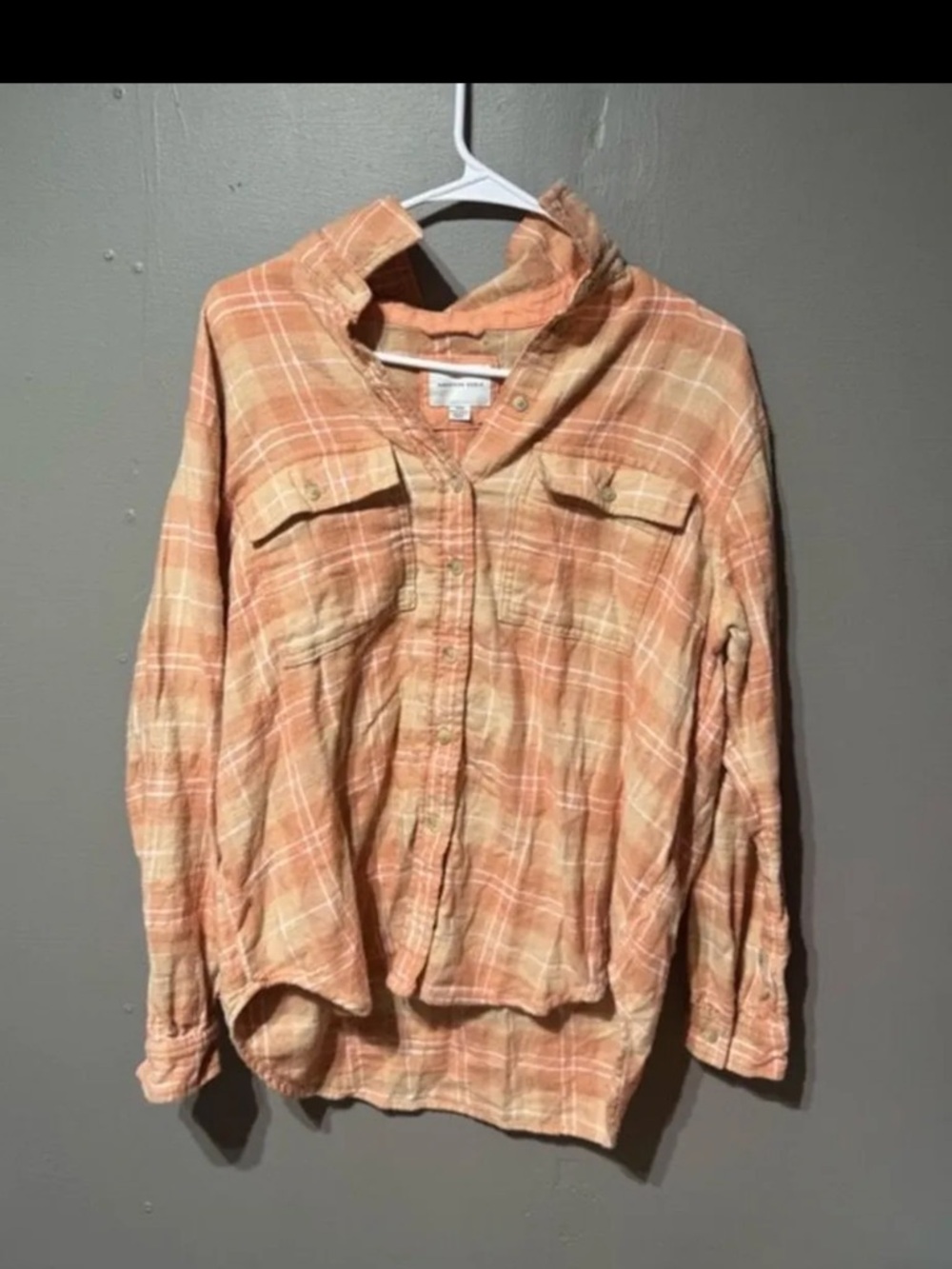 American Eagle Outfitters Peach Plaid Long Sleeve Button-Up